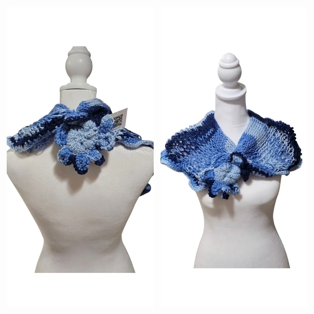 Hand Crafted 12-way scarf Crochet Blue Handmade winter accessory hand knit Ombrè